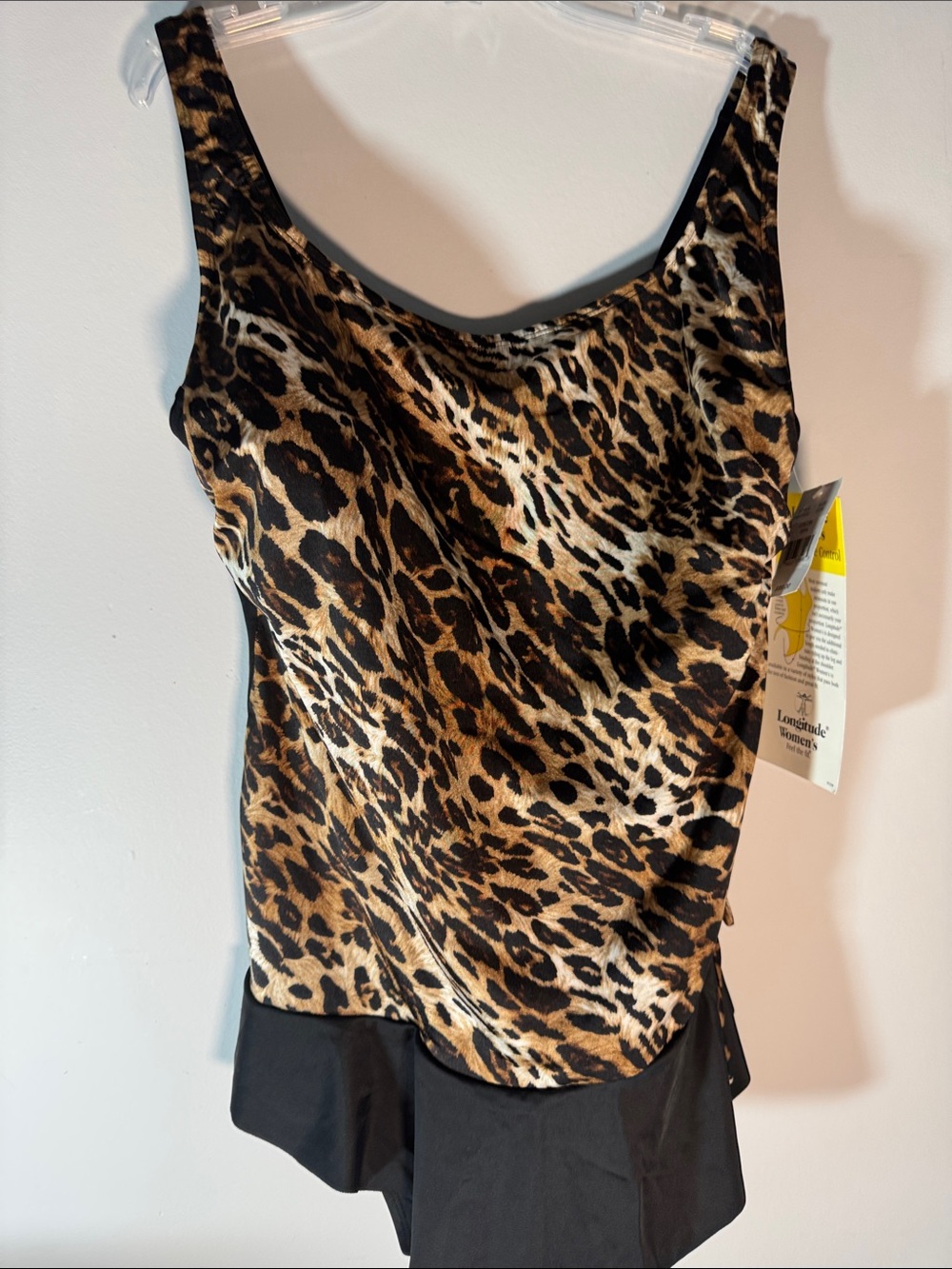 Leopard-Print Tank One-Piece Swimdress - Black Skirt